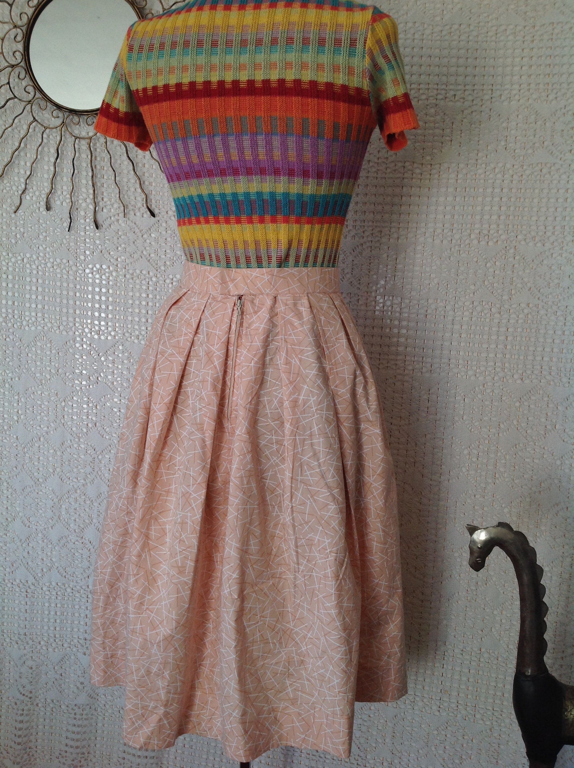Jupe Vintage évasée Plissée Taille L (40/42) Neuve - Polyester Multicolore Soirée