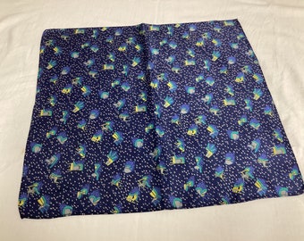 Naj-Oleri Vintage Silk Handkerchief Chair Pattern Blue Yellow Green Jacket Handkerchief