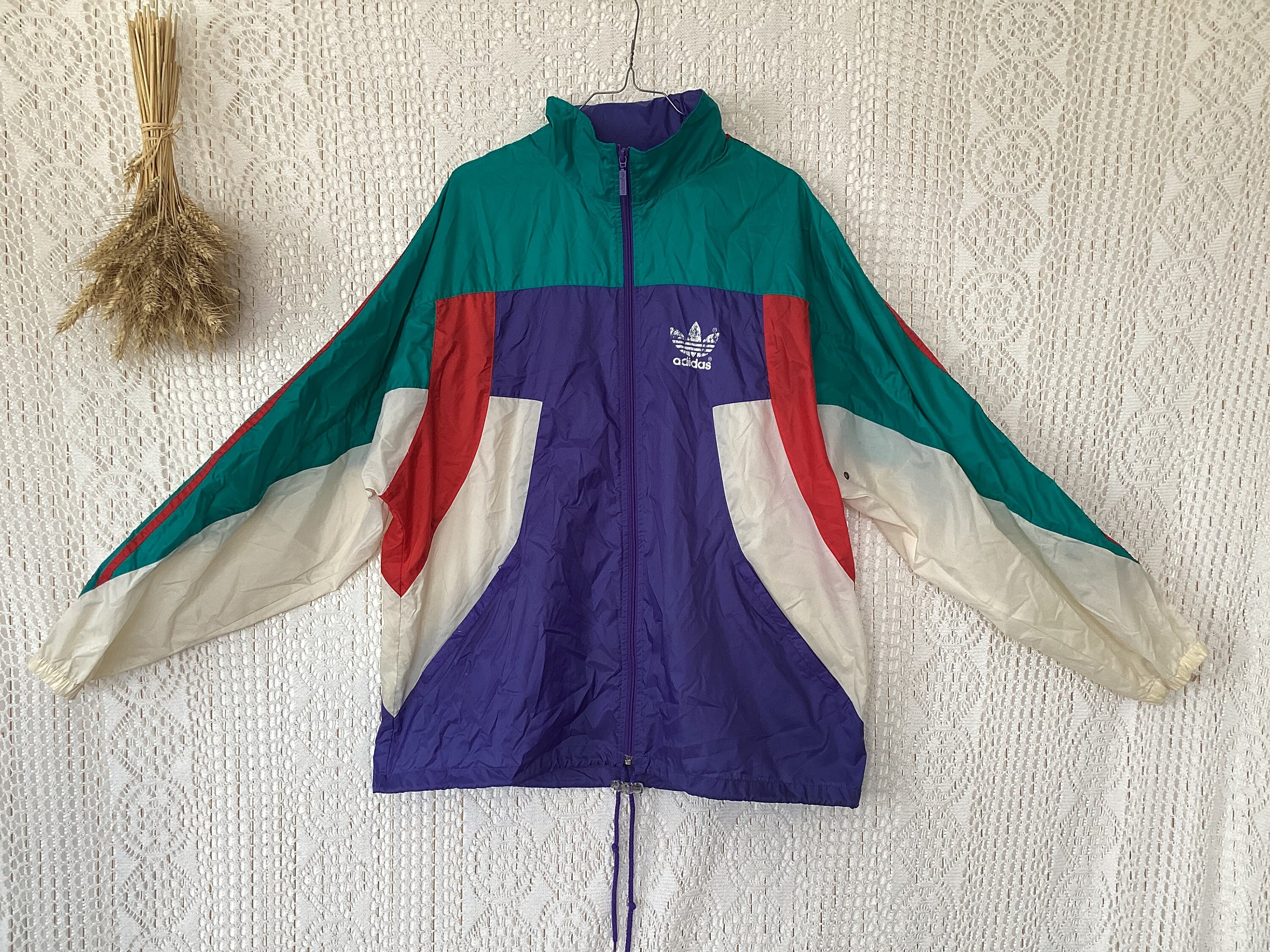 Adidas Vintage Windbreaker Jacket Size 186 L Hooded Jacket