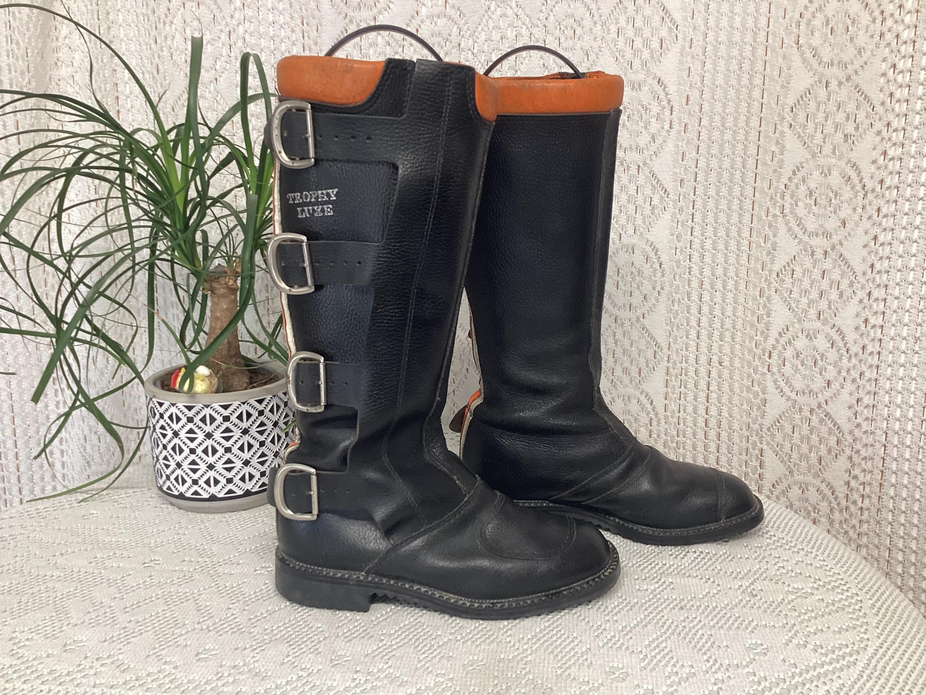 Vintage Hypalon Black Leather Heeled Boots Men’s Size 8.5 Made in USA Leather Boots Vintage Men main image 2