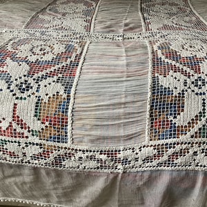 Colcha de encaje de red y crochet en algodón vintage calado