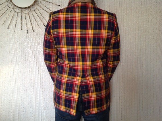 Men's Vintage Checked Jacket Size 48 Collarless T… - image 2