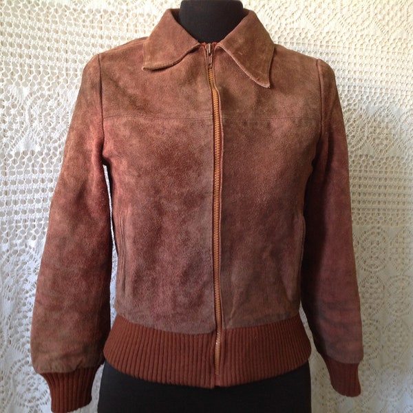 Veste Blouson Femme en Cuir de Vachette Véritable Vintage Made in koréa Veste Courte Cuir Marron