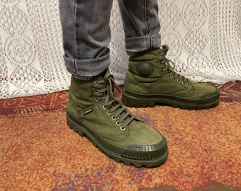 Aigle Bottines en Toile Vintage Pointure 39 Bottes Chaussures de Safari Randonnée Extérieur Vert Kaki