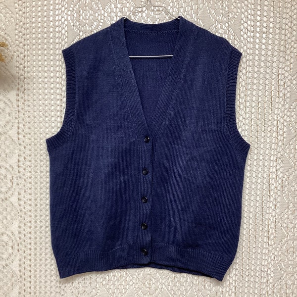 Gilet Pull Sans Manches Col V Gilet Pull en Laine Vintage Taille L Gilet Cardigan