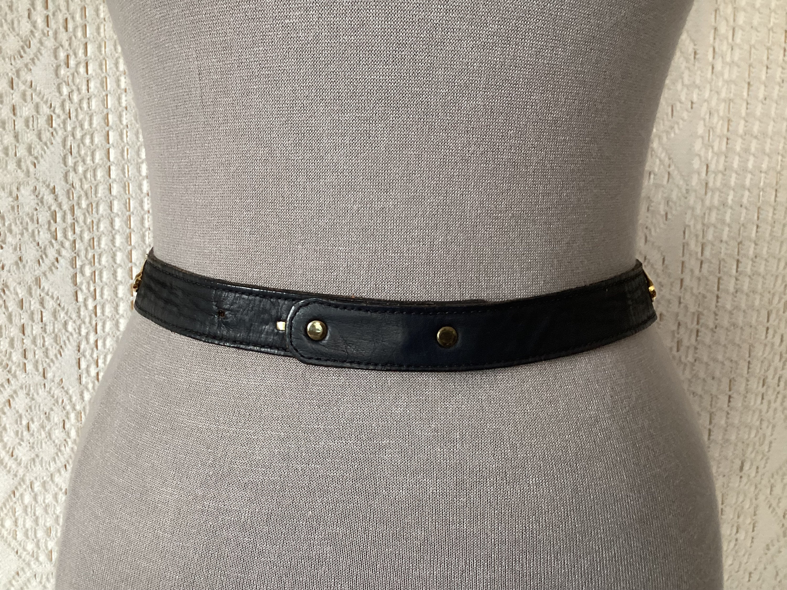 Leatherock Vintage USA Leather Belt With Metal Trim, Size S 