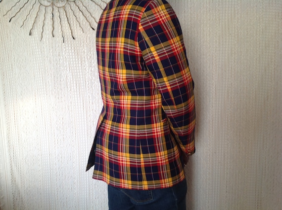 Men's Vintage Checked Jacket Size 48 Collarless T… - image 3
