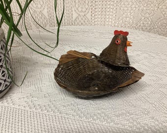 Hahn-Eierkorb aus Bambus und Rattan, dekorativer Vintage-Aufbewahrungskorb