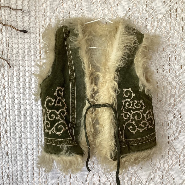 Gilet Enfant en Cuir Lainé Vintage Gilet Ethnique 2Ans