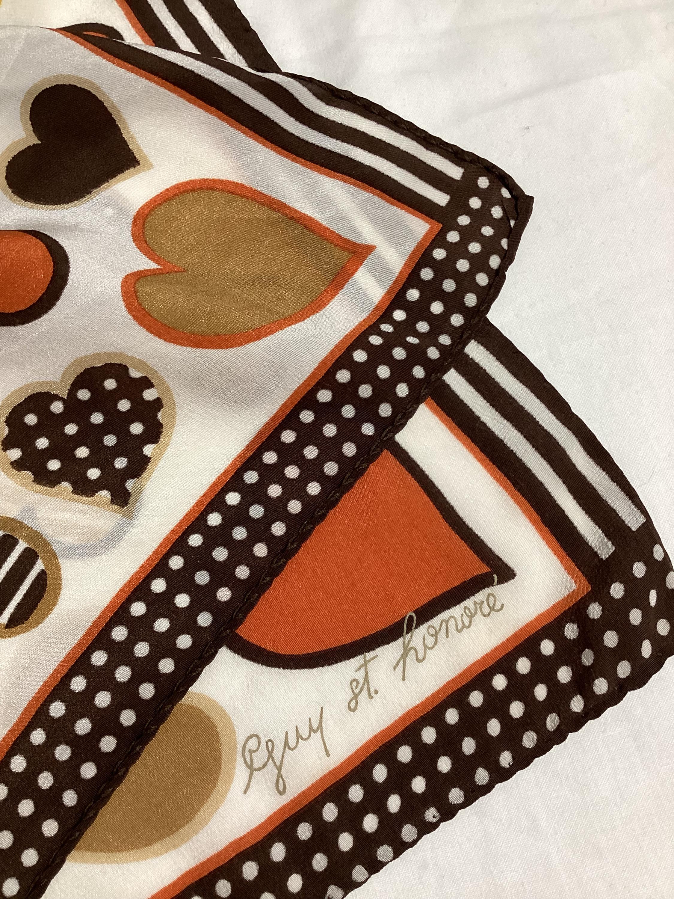 Foulard Carré En Soie Vintage Guy St Honoré - Marron - Bon état - Modèle FO637
