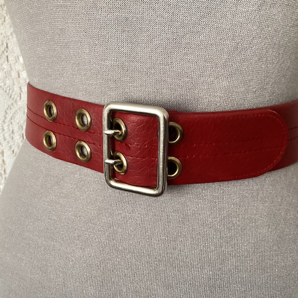 Ceinture à Œillets Similicuir Vintage Taille Unique Ceinture Rouge Unisexe