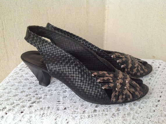 Vintage Leather Braided Heel Sandals Size 4.5 (36… - image 1