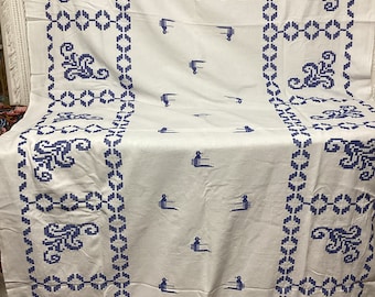 Vintage Rectangular Table Cloth Embroidered Cotton Tablecloth