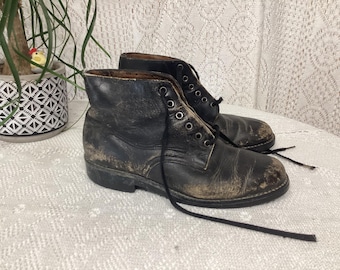 Rustic Black Leather Ankle Boots Size 41 Vintage Shoes