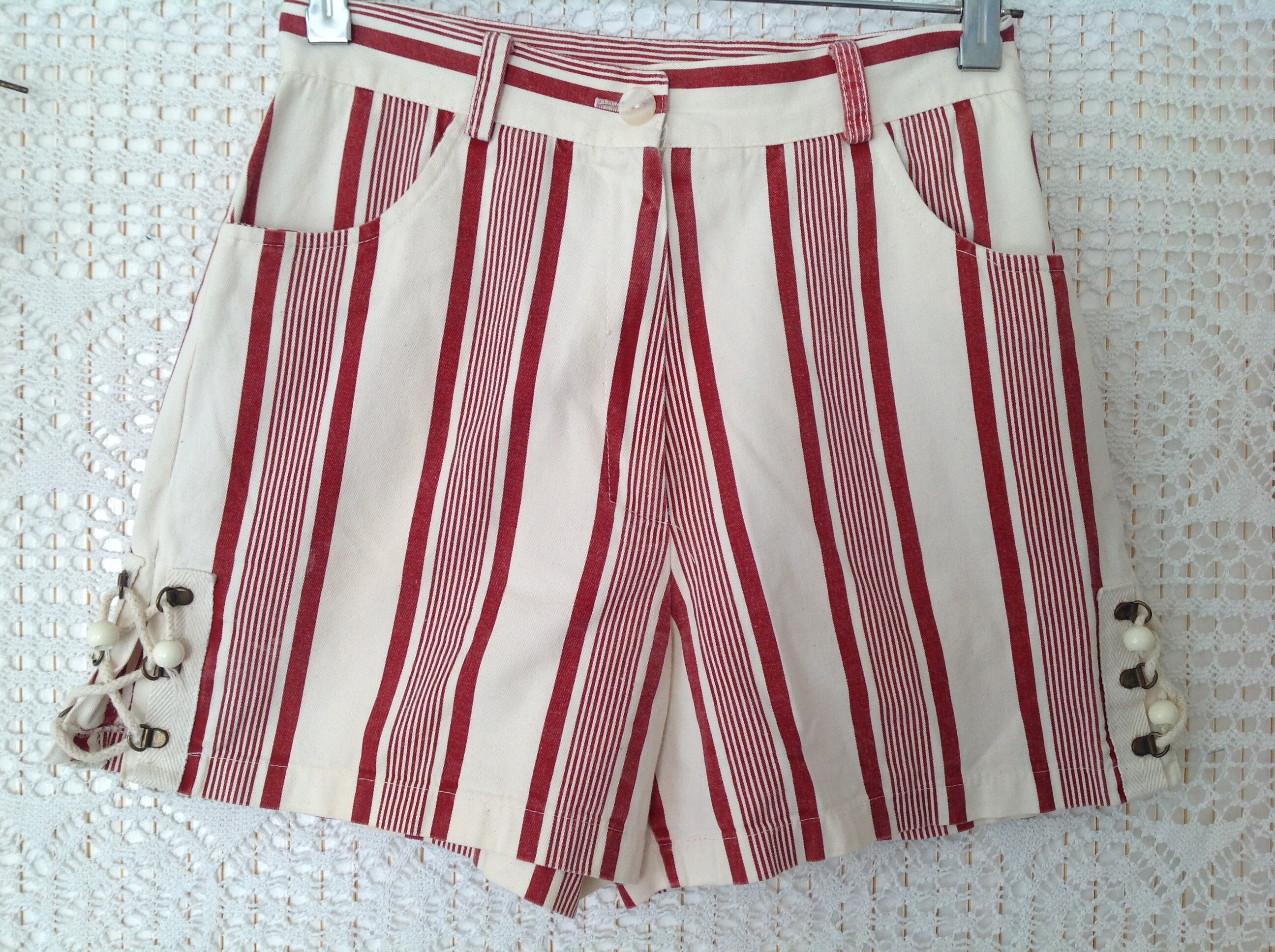 Red and white striped shorts womens 2025