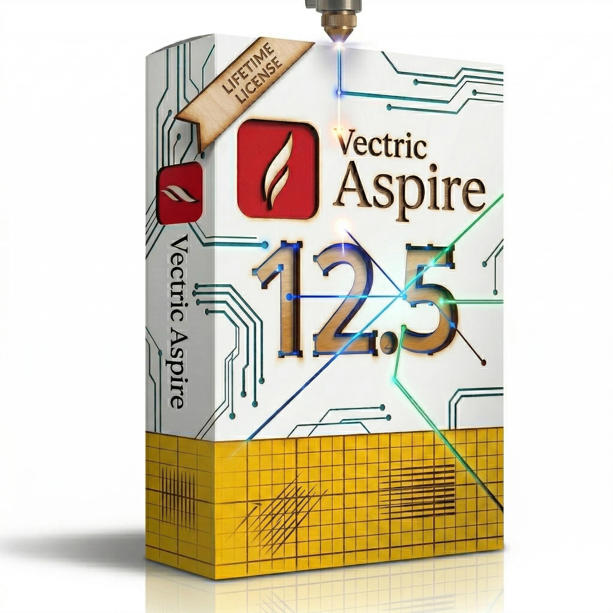 Software de diseño de trayectorias de herramientas CNC Vectric Aspire 12.5 con acceso de por vida y descarga instantánea para fresado CNC de madera y modelado 3D en PC con Windows.