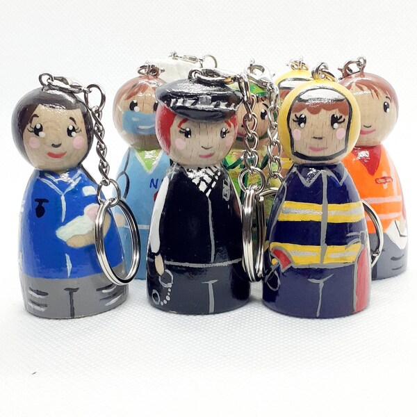 Occupational Keyrings: nurse, midwife, army, police, postal, firefighter and chef, paramedic, Welsh guard