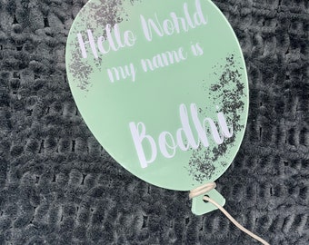 Hello world my name is new baby plaque, balloon new baby sign, birth hospital baby sign, balloon new baby