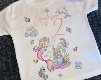 Personalised mermaid birthday pyjamas, personalised mermaid birthday T-shirt, mermaid birthday, Custom mermaid