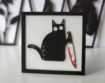 Black Cat Murder Knife, Horror Cat from Hell, Black Cat, Halloween Decor,Black Cat with Knife, Peace Was Never An Option, True Crime Lovers
