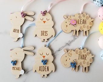 Easter Tag for Basket, Personalized Wooden Easter Bunny Name Tag, Gift Tag, Easter Basket Tag, Easter Bunny Tags, Easter Name Gift Tags