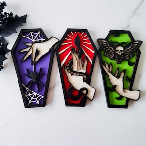Coffin, Coffin Decor, Halloween Coffin, Halloween Decor, Shelf Decor, Mantel Decor, Moth Decor, Spider Decor, Snake Decor, Witch Hand Decor