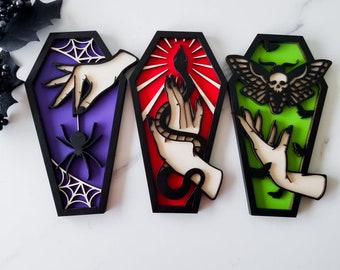 Coffin, Coffin Decor, Halloween Coffin, Halloween Decor, Shelf Decor, Mantel Decor, Moth Decor, Spider Decor, Snake Decor, Witch Hand Decor