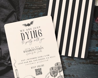Invito per festa di Halloween vintage, invito di Halloween per adulti, invito scheletro, invito di Halloween retrò, invito di Halloween moderno