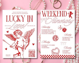 Lucky in Love Bachelorette, Las Vegas Bachelorette, Bachelorette Party Invite, Bach Party Template, Las Vegas Weekend Itinerary, Coquette