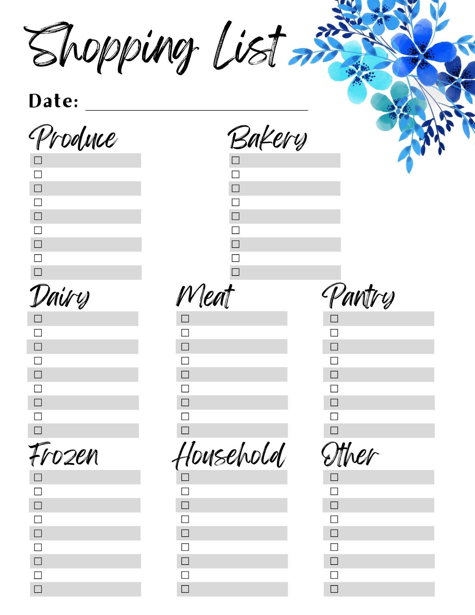 Printable Grocery List Shopping List Template PDF Instant Download Etsy
