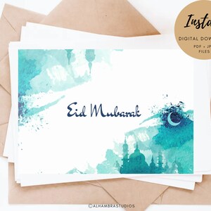 Download do cartão Eid Mubarak para impressão | cartão comemorativo | Idéia de presente para o Ramadã | Presente Islâmico | Eid Al-Fitr | Eid Al-Adha | Decoração Muçulmana | A6