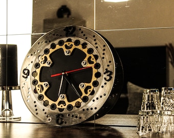 Orologio a disco freno per moto – Orologio da parete fatto a mano in design industriale • Regalo per uomo • Orologio per soggiorno, ufficio, camera da letto
