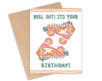 Retro Birthday Card, Roller blade lover, vintage roller skates, colorful birthday greeting, bday gift, rollerblading, retro