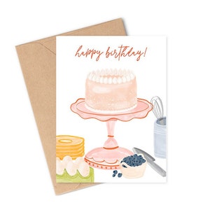 Birthday Cake Card, handmade, blank inside, pastel birthday greeting, gift for someone who loves cake, bday card for anyone, eco friendly