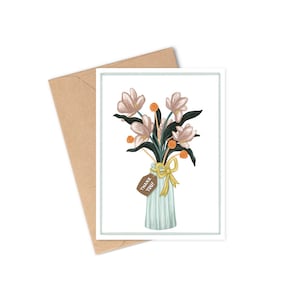 Blank thank you card, thanks greeting card for birthday, wedding, any occasion, vase of flowers, floral, Eco-Friendly Cards With Envelopes
