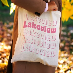 Lakeview Canvas Tote Bag, Chicago Tote shopping bag, Chicago Illinois gift Souvenir, housewarming gift for friend
