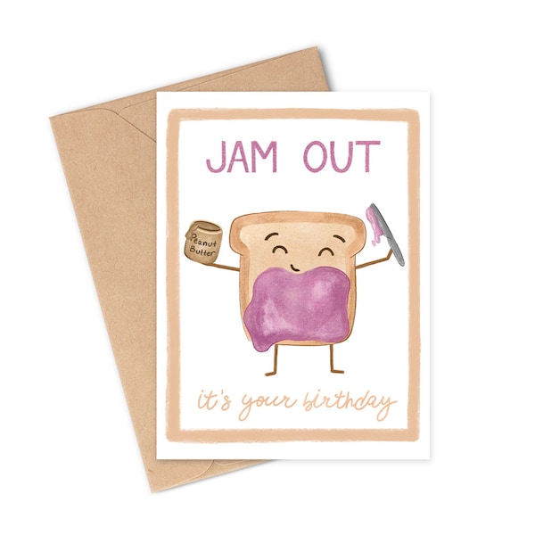 Cute Birthday Greeting Card - Peanut butter and jelly kids birthday, children's, toddler bday party, hand illustrated, gift for nephew niece