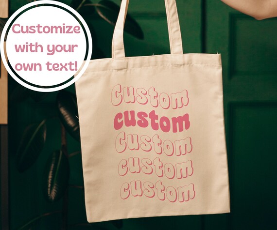 Custom Text Cotton Canvas Tote Bag Shopping Book Tote Large 