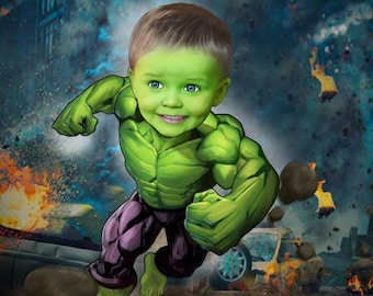 Ritratto caricaturale personalizzato di un supereroe, regalo personalizzato per bambini (file digitale)