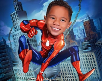 Get Your Own Superhero Portrait from your photo/ Superhero caricature /Canvas / Custom super hero portrait/ Gifts for kids ready to print.
