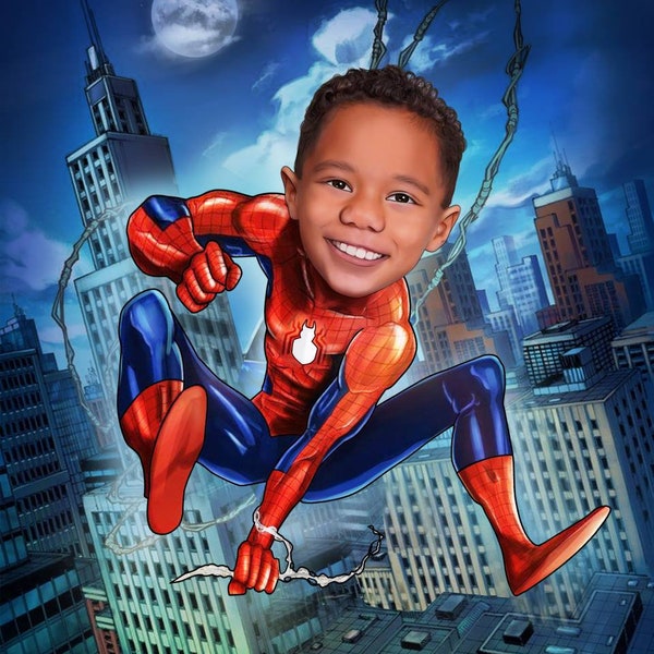Get Your Own Superhero Portrait from your photo/ Superhero caricature /Canvas / Custom super hero portrait/ Gifts for kids ready to print.