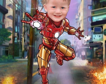 Aangepast superheldenportret van foto, gepersonaliseerd kindercadeau (digitale download)Klaar om af te drukken