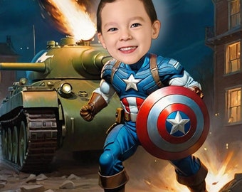 Ritratto personalizzato di un supereroe da una foto, regalo unico per la famiglia (digitale) pronto per la stampa