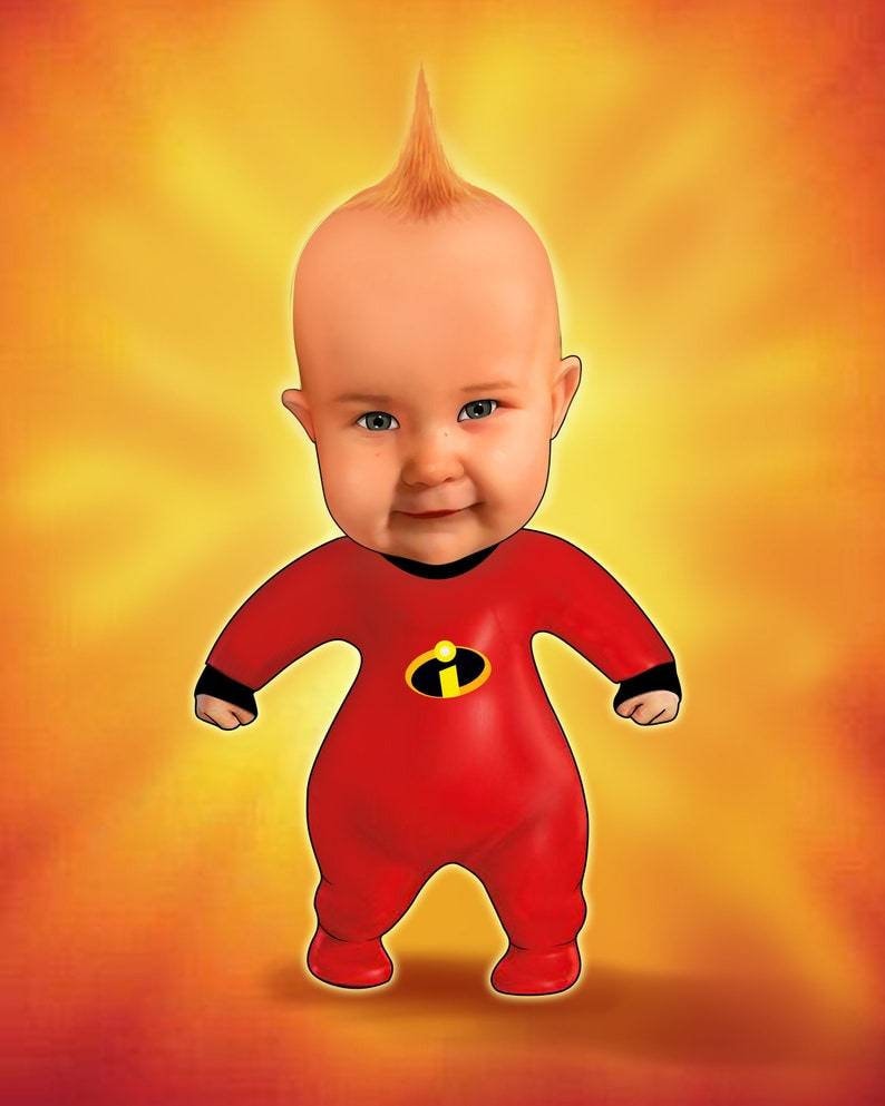 Pu&ograve; includere: Un bambino vestito da supereroe con un costume rosso e nero con un simbolo giallo sul petto. Il bambino ha un mohawk biondo a punta.