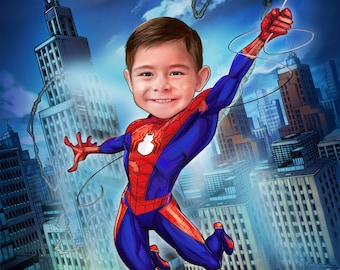 Ritratto personalizzato di un supereroe da una foto, regalo unico per bambini (file digitale)