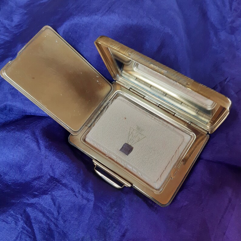 collectable girlfriend gift Rare KIGU Bon Voyage suitcase vintage powder compact mirror from the 1950s collector/'s item gold colour