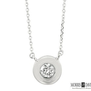 0.30 Carat Natural Diamond Bezel Necklace Pendant 14K White Gold