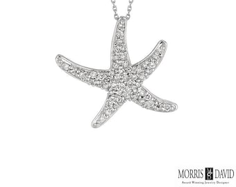 0.55 Carat Natural Diamond Starfish Necklace Pendant 14K White Gold 18&#39;&#39; chain