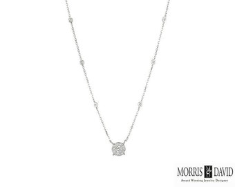 1.00 Carat Natural Diamond Necklace 14K White Gold 18'' chain