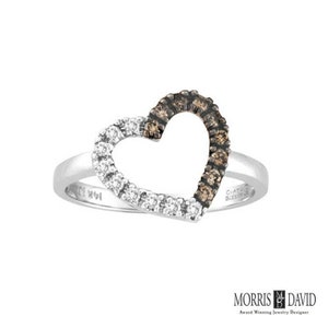 0.25 Carat Champagne and White Diamond Heart Ring Band 14K White Gold